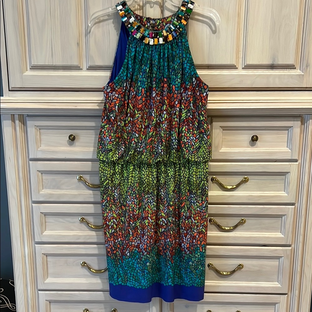 London Times Halter Dress with Bead Embellishment